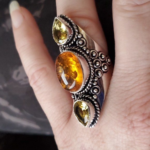 New Baltic Amber & Citrine 925 Silver Statement Ring. - Picture 11 of 16